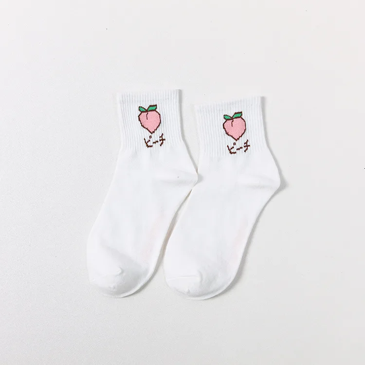 peach Jeseca, рождественские женские зимние теплые носки женские милые носки в корейском винтажном ретро стиле с вышитыми фруктами из мультфильмов в стиле Харадзюку носки для девочек в подарок - Цвет: peach