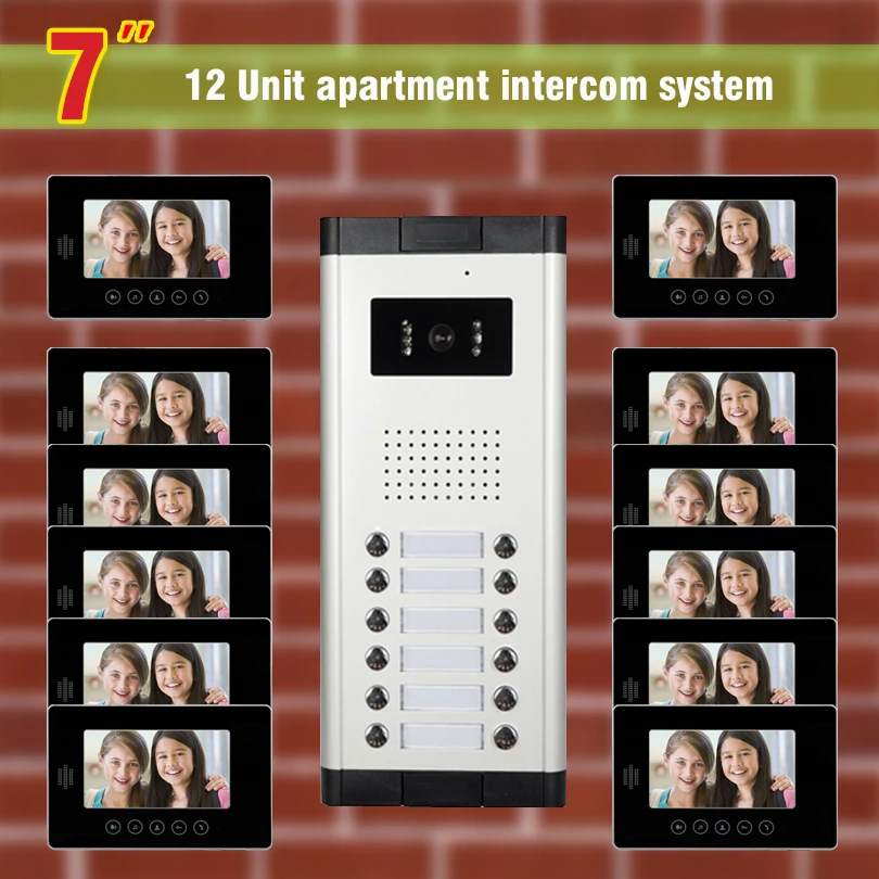 

apartment intercom system for 12 units apartment 7 inch monitor video door phone intercom doorbell system night vision camera