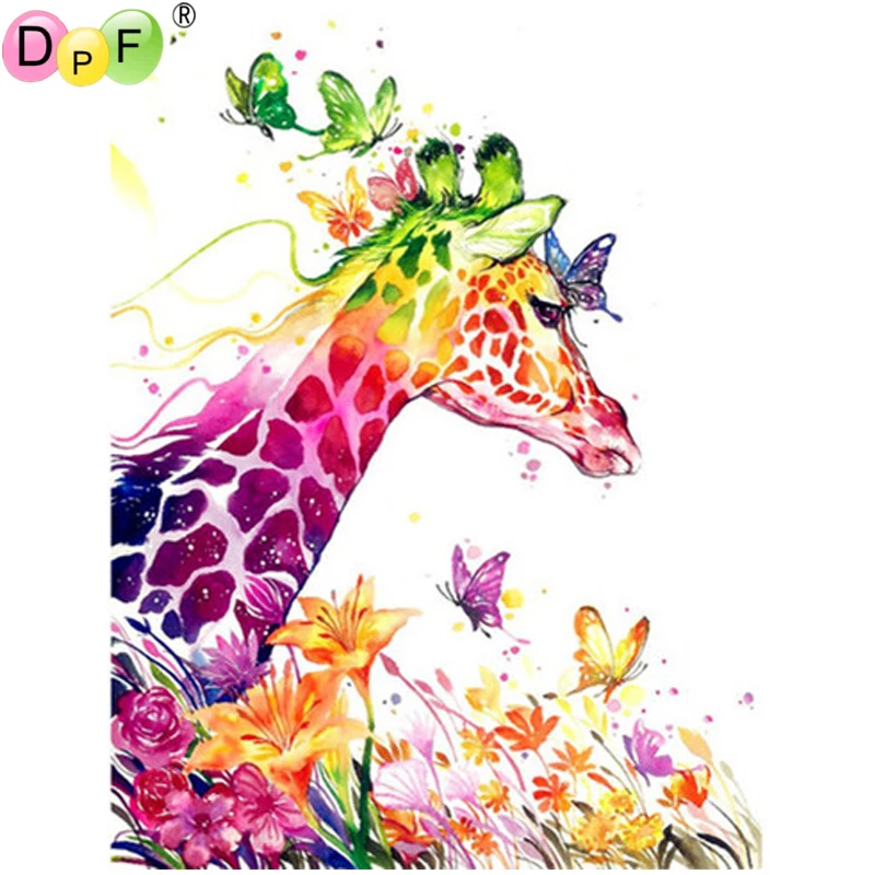 DPF diamond embroidery Giraffe butterfly painting cross stitch needlework mosaic square rhinestone home decor | Дом и сад