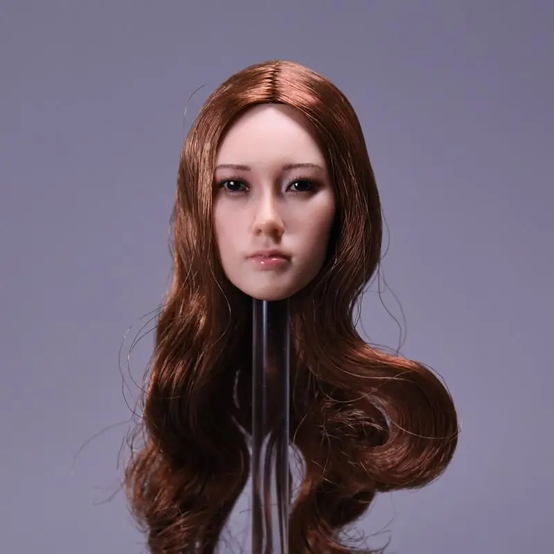 

1/6 Female Head Sculpt with Curly Brown Long Hair Fit 12" Suntan Body
