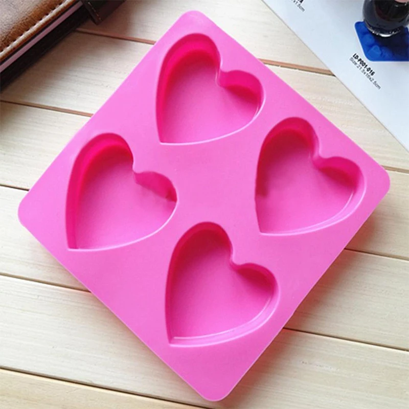 DIY 4-cell Love Heart Silicone Fondant Mold Cake Chocolate Soap Baking Mould