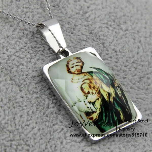 Stainless Steel Crystal Surface Saint Jude Picture Christian Pendant With Chain Free Shipping | Украшения и аксессуары