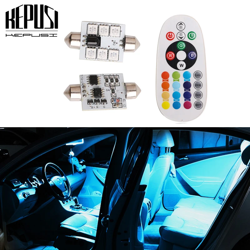 

Festoon Dome Panel LED Car Lights 31/36/39/41mm RGB With Remote Control Strobe LED Lamp Read Light multicolor led interior light