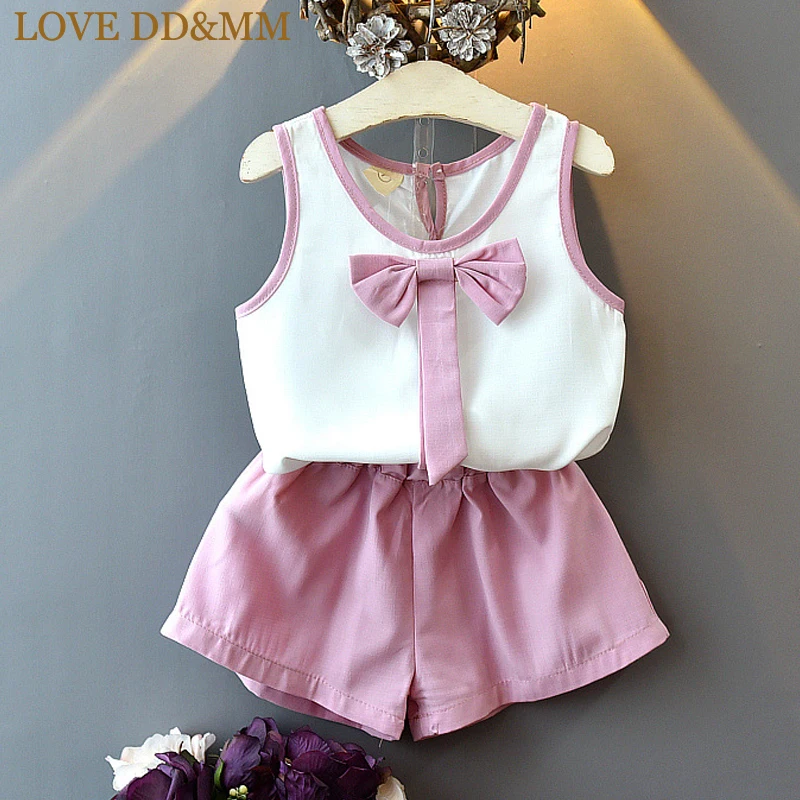 

LOVE DD&MM Girls Sets 2019 Summer New Children's Wear Girls Fresh Bow Vest Top + Solid Color Shorts Two-Piece Suit
