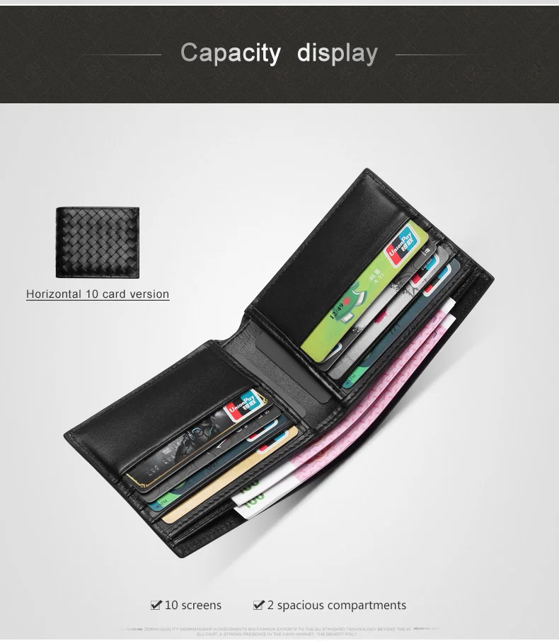 Men Wallets 100% Leather Top Baby Cow Leather Short money clip Fashion Woven Luxury Brand Wallet Simple Business 2021 New Spot