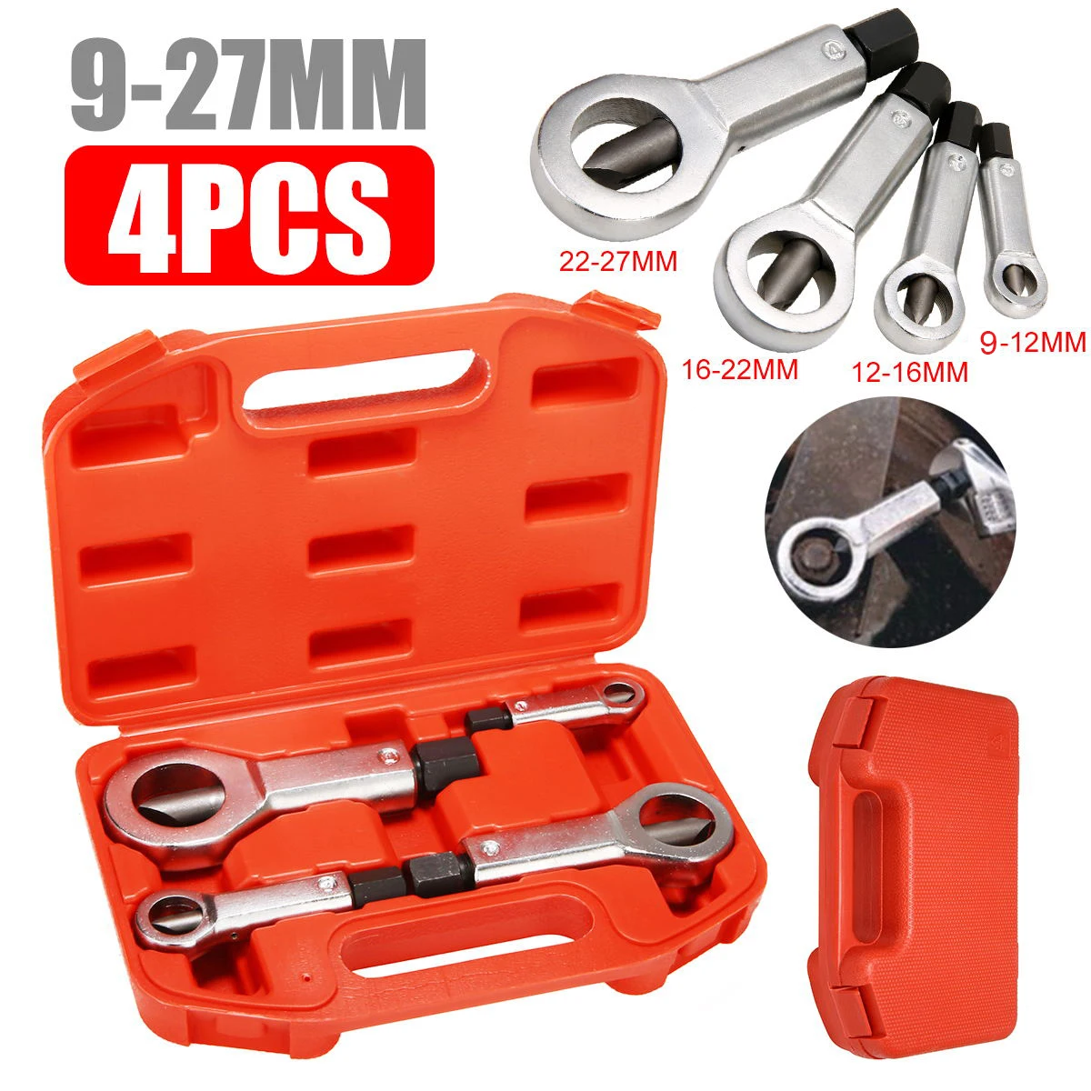 4pcs/set 9-27mm Nut Splitter Cracker Remover Rust Nut Extractor Cutter Set Repair Tools Kit