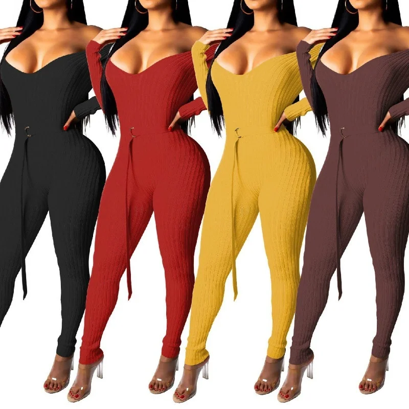 4 Colors Women's Fashion Deep V Neck Soild Color Cotton Sexy Threaded Pitted Jumpsuit 2 Wearing Methods Velvet Jumpsuit S-2XL 4 Colors Women's Fashion Deep V Neck Soild Color Cotton Sexy Threaded Pitted Jumpsuit 2 Wearing Methods Velvet Jumpsuit S-2XL