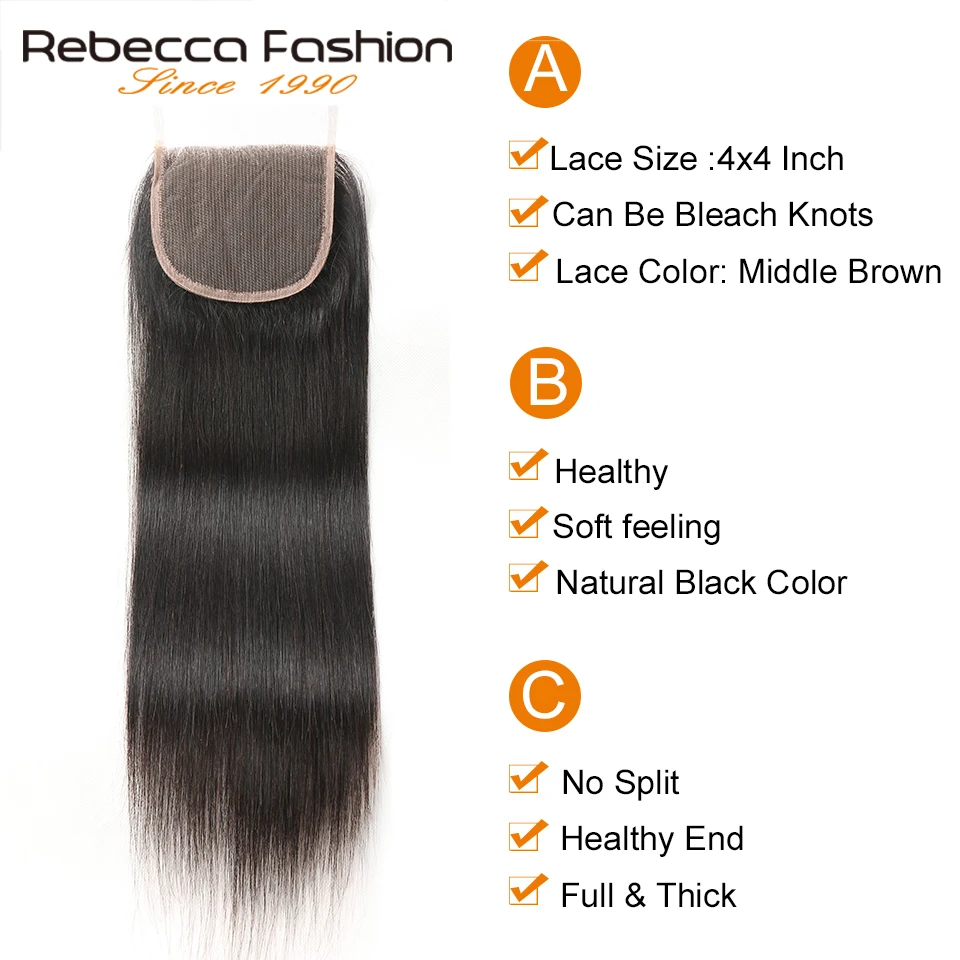 Rebecca Human Hair Bundles With Closure 3 4 Bundles With Closure Remy Hair Extension Peruvian Straight Hair Bundles With Closure