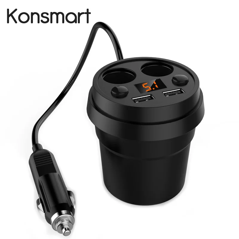 

KONSMART Dual USB Smart Car Charger Adapter for Mobile Phone Tablet DC 12-24V Cigarette Lighter Slot For Car Recorder GPS DVR