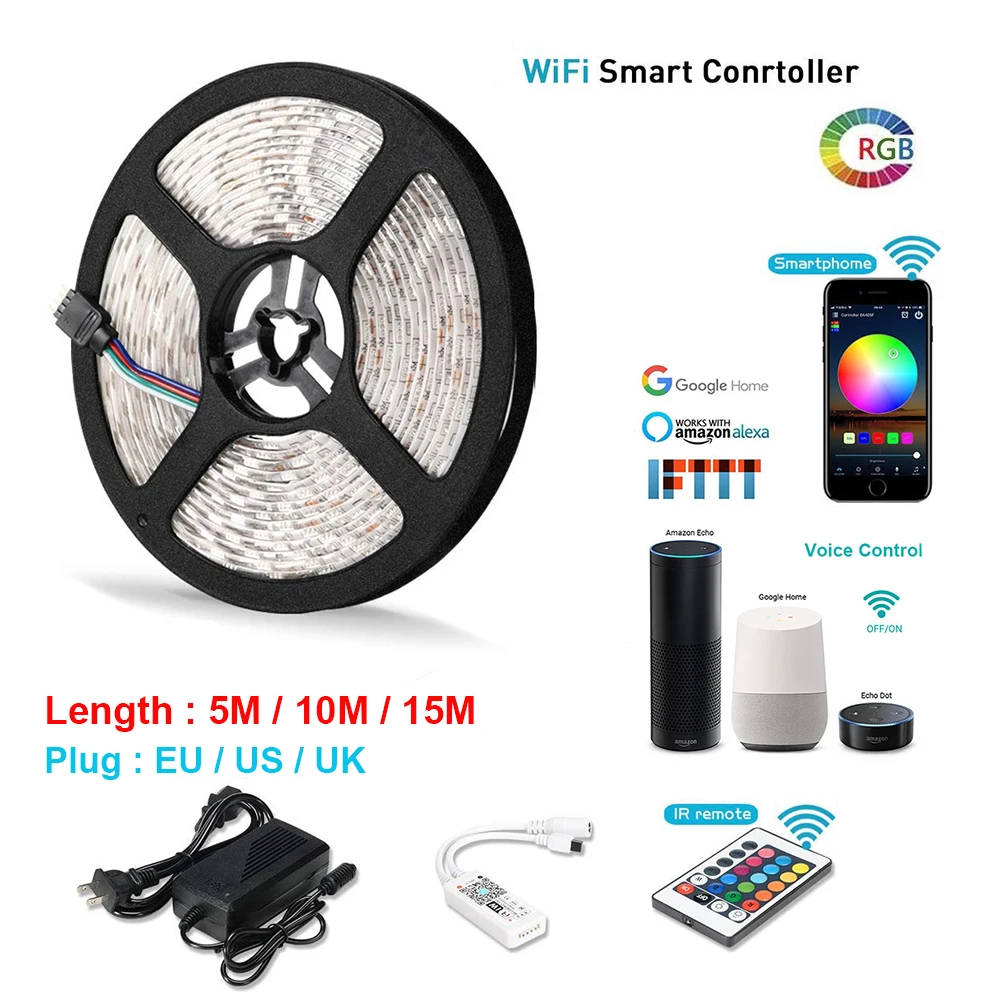 Умный Wi Fi контроллер светильник 5 м 10 15 RGB Светодиодная лента 5050 Водонепроницаемая