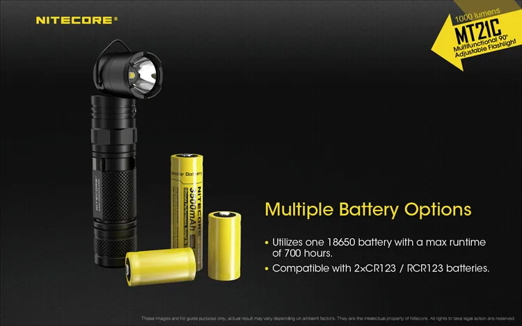 NITECORE MT21C 1000LMs Многофункциональный 90 градусов Регулируемый фонарик Портативный литой под давлением факел с батареей и зарядным устройством