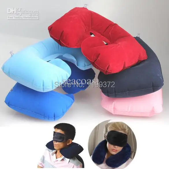 Lowest Price 50 sets/lot Black Travel Neck Inflatable Air Pillow + Eye