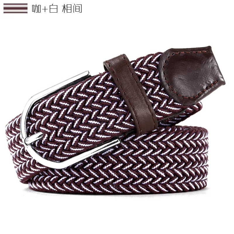 Fashion men Women Woven casual Stretch Belt Elastic Belts For Jeans knitted Pin Buckle belts men Modeling cinturon harajuku - Цвет: Brown White