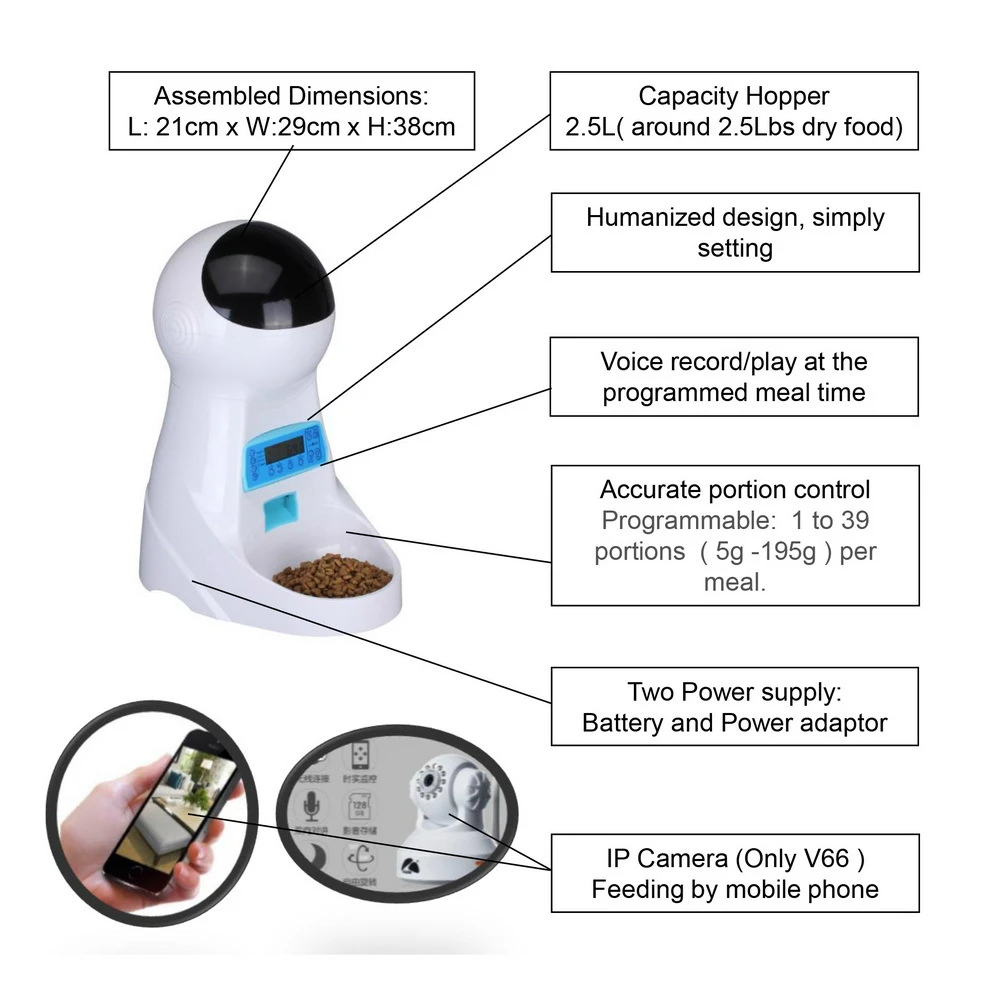 

Pet LCD Smart Automatic Timing Feeder Cat Dogs Remote Control Puzzle Feeders Food Rechargable with Video Monitor Voice Intercom