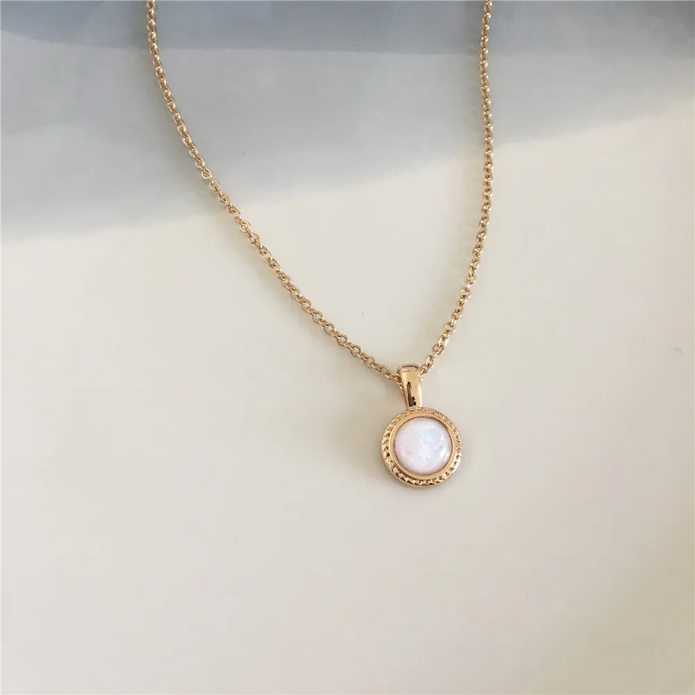 

Gold color Small Light Pink Stone Pendant Collar Necklace For Women Girl Casual