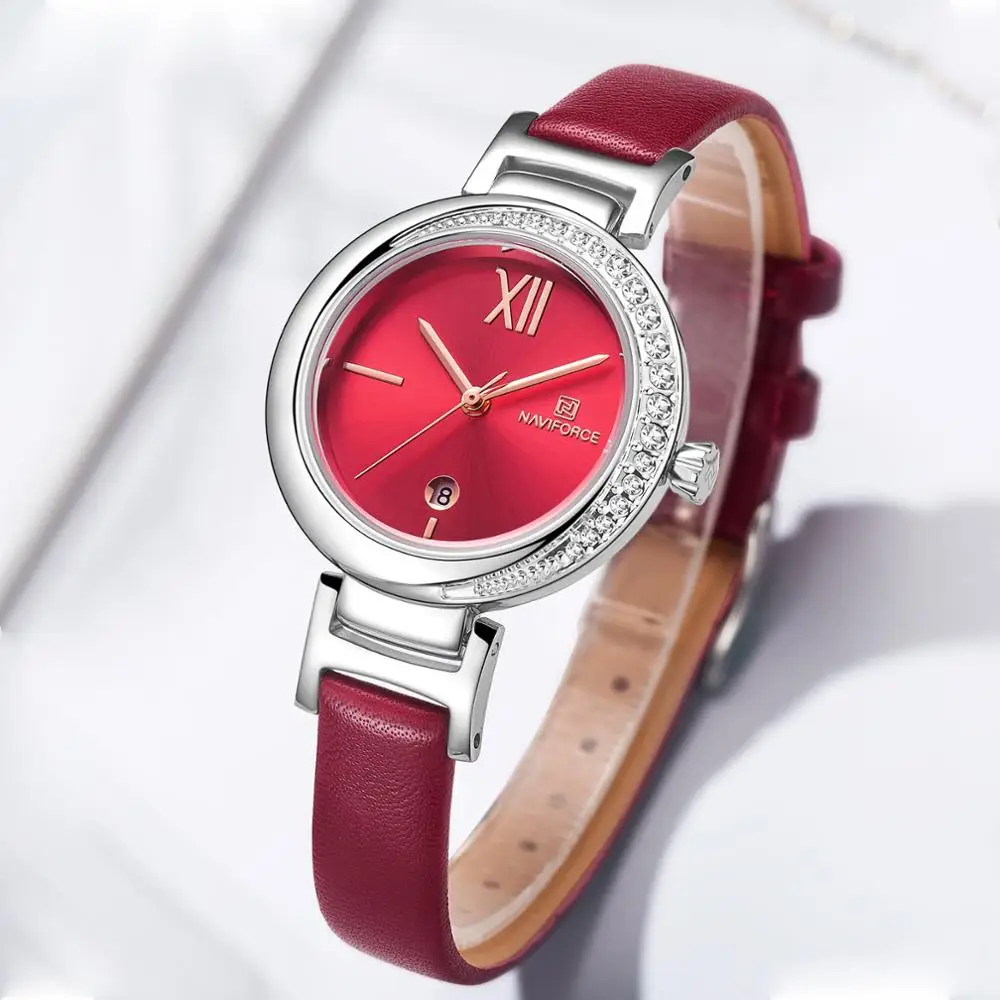 Skup NAVIFORCE kobiety zegarek marki mody luksusowy zegarek kwarcowy panie zegarki dziewczyna sukienka zegar zegarek z paskiem skórzanym Montre Femme Reloj Mujer