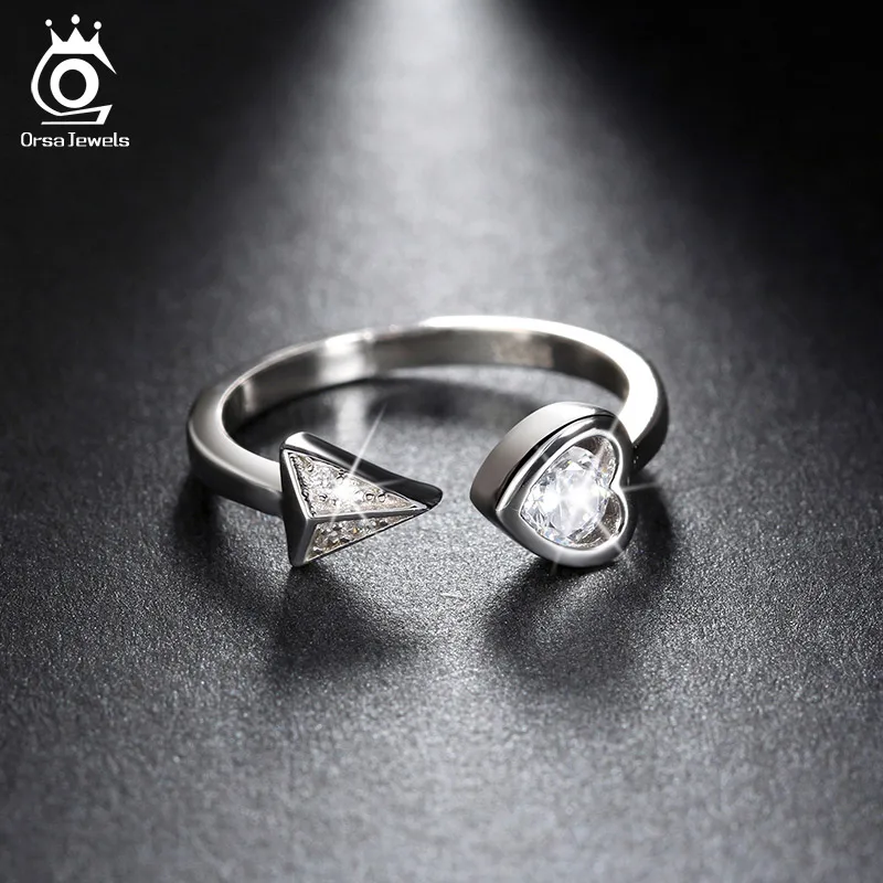 ORSA JEWELS 925 Sterling Silver Adjustable Rings with Rhinestone Crystal Rock Fashion Zircon Fine Jewelry for Women SR04