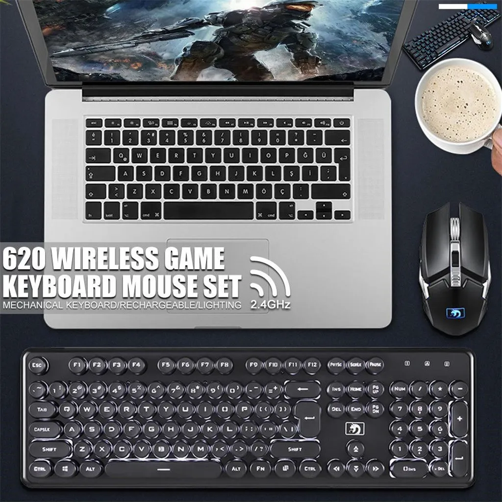 CARPRIE Беспроводная механическая клавиатура и мышь перезаряжаемый игровой набор комбинированный Стандартный для ПК ноутбука 2,4G Беспроводная клавиатура J01
