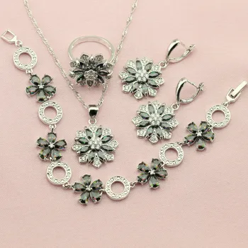 

New Top Multicolor Cubic Zirconia Silver Color Wedding Bridal Jewelry Sets Drop Earrings Bracelet Necklace Ring Free Gift Box