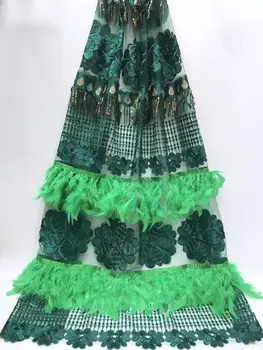 

2019 Latest Nigerian Laces Fabrics With Green Sequins High Quality Tulle African Laces Fabric Wedding French Tulle Lace Fabric