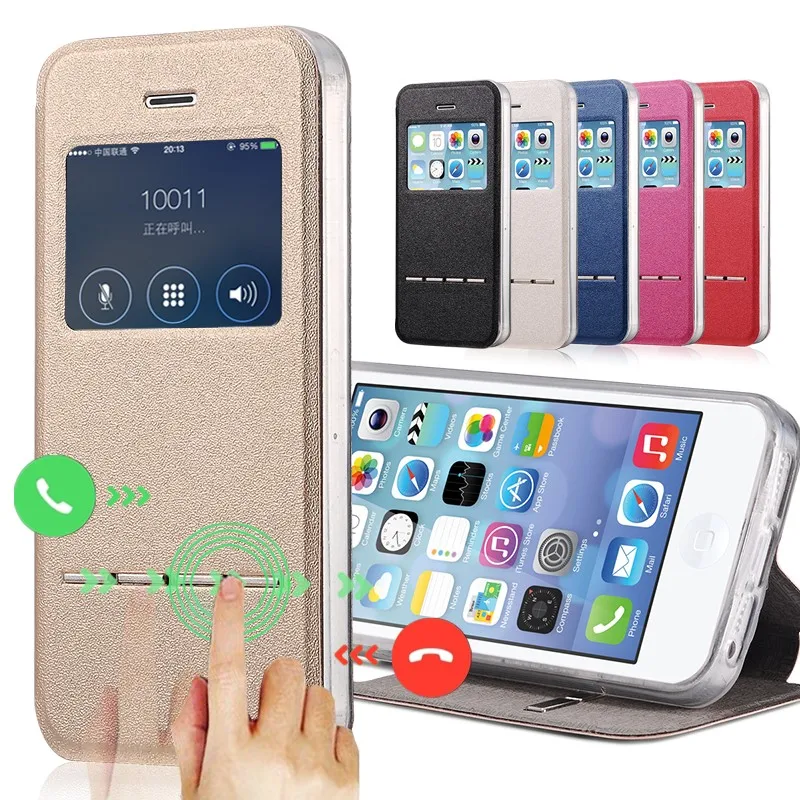 

NFH Luxury Smart View window Flip PU Leather Case on For iPhone 4 4s Matte Shell Display Stand Protective Cover Case On 4 4G 4 S