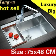 Квартира кухонный ручная раковина одинарная мойка стандартная для пищеых продуктов 304 из нержавеющей стали большой Лидер продаж 75x48 см