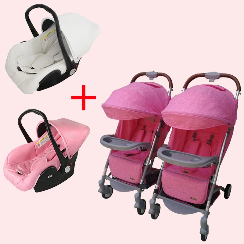 Harga Kembar Kereta Dorong Bayi Mengirim Dua Kursi Mobil Baru Lahir Kembar Stroller Perjalanan Sistem Mengirim Kursi Mobil dan Hadiah Gratis Lampu Baby kereta Dorong Bayi