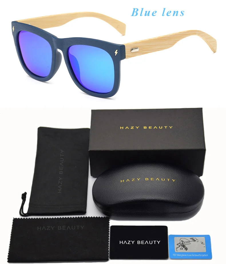 Для женщин бамбуковые солнцезащитные очки личность Для мужчин деревянная ножка поляризованные покрытие для солнцезащитных очков Объектив зеркальные очки Oculos de sol masculino UV400 - Цвет линз: Blue lens