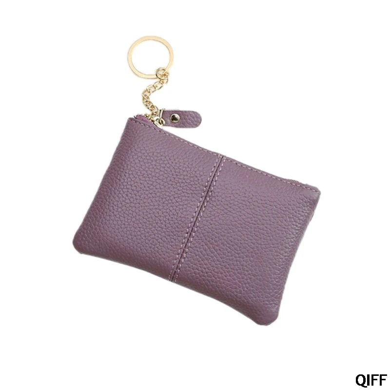 Portable Genuine Leather Coin Card Key Ring Wallet Pouch Mini Purse Zipper Small Change Bag