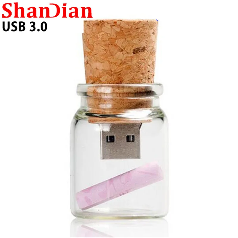

SHANDIAN USB 3.0 Glass drift bottle with Cork USB Flash Drive (Transparent) pendrive 4GB8GB16GB 32GB Fashion wishing bottle gift