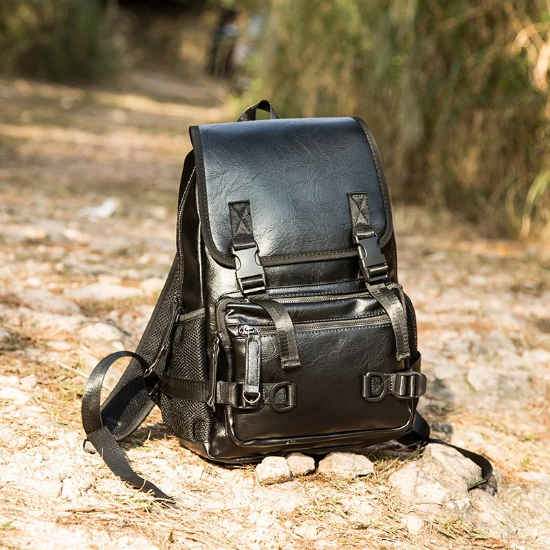 

New Soft Pu Male Shoulder Bag For Leisure Travel Outdoor Backpack For High School Students