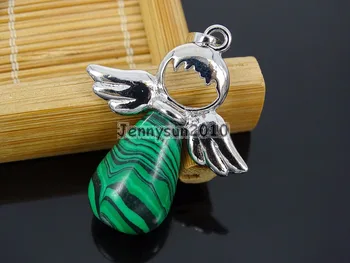 

Natural Malachite Gems Stone Angel Wing Teardrop Healing Pendant Charm Beads Healing Jewelry Design 10Pcs/Pack