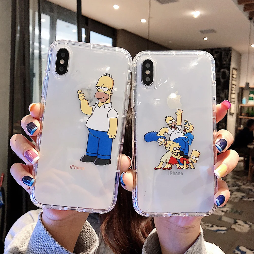 

Cartoon funny Simpson family transparent mobile phone case for iphone6 6s 7 8 plus x xs max xr anti-drop tpu soft silicone cover