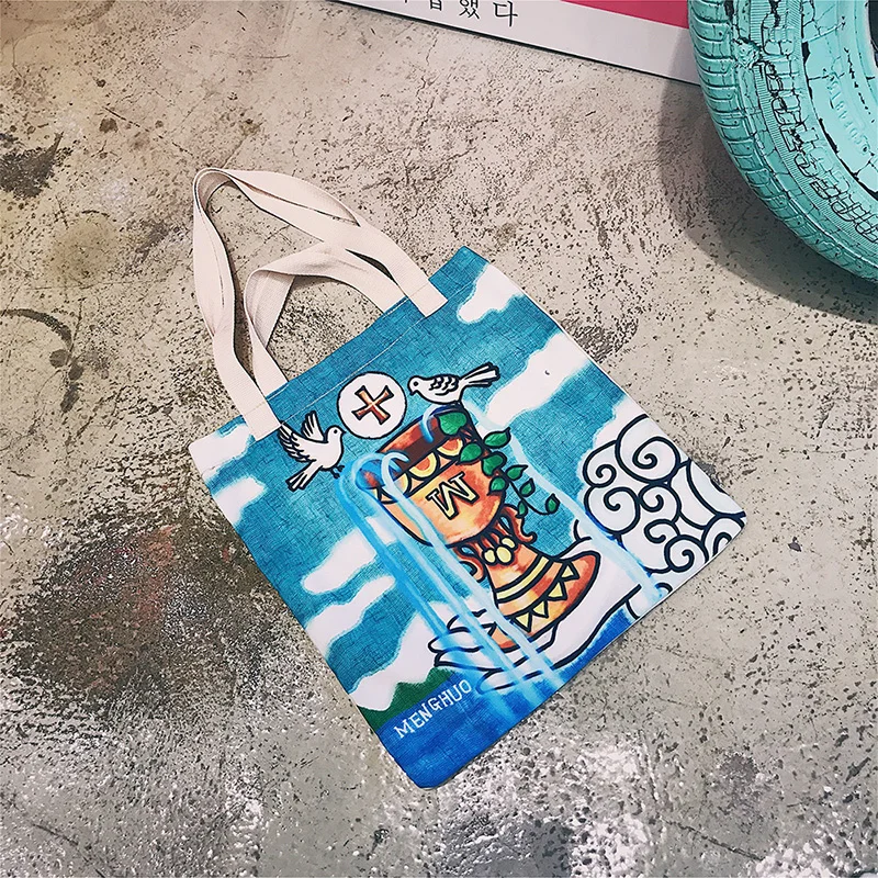 Menghuo Original Design New Tarot Canvas Handbags Printed Bags Beach Bags Large Capacity Tote Women Casual Shopping Bags Bolsa (8)