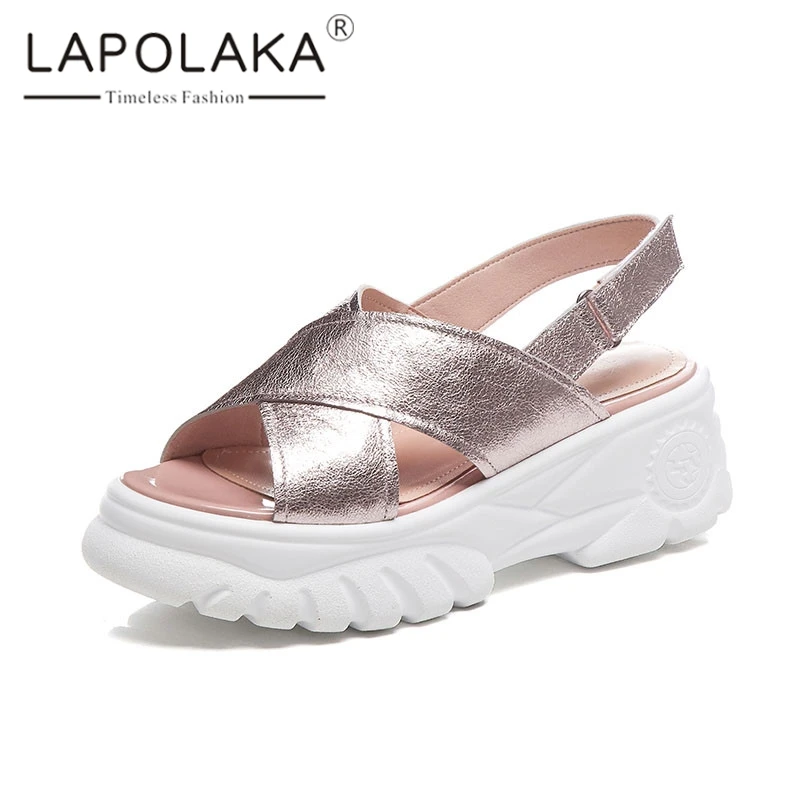 

Lapolaka Brand New Big Size 34-42 Genuine Leather Ladies High Heels Platform Shoes Woman Casual Party Ol Summer Sandals