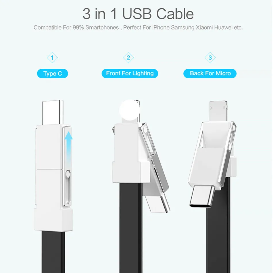 3 в 1 USB кабель портативный магнитный телефон зарядное устройство кабель для зарядки Тип C Micro USB Освещение 2A мини брелок для iPhone samsung