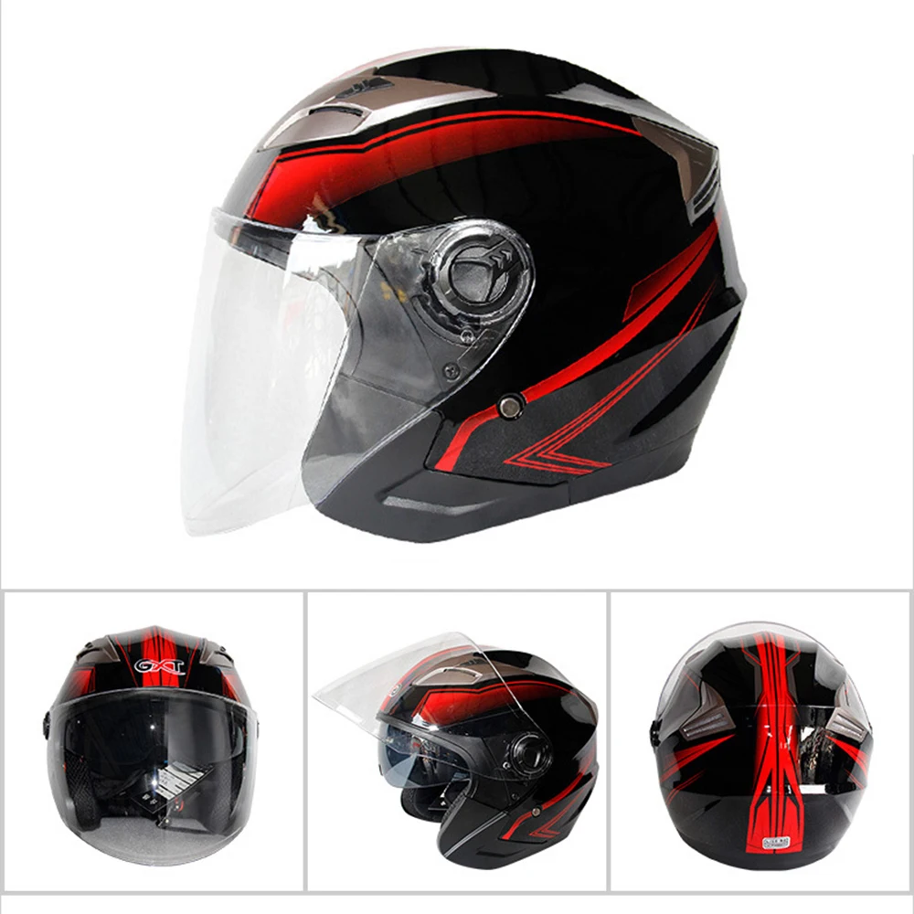 GXT мотоциклетный шлем половина лица ABS Мото шлем Электрический защитный двойной объектив шлем мото шлем для женщин/мужчин Casco Moto черный - Цвет: G708-Light Black Red