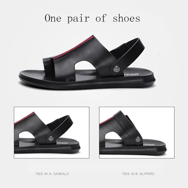 Мужские сандалии; кожаные мужские летние туфли; коллекция года; пляжные сандалии на плоской подошве; мужская повседневная обувь черного цвета