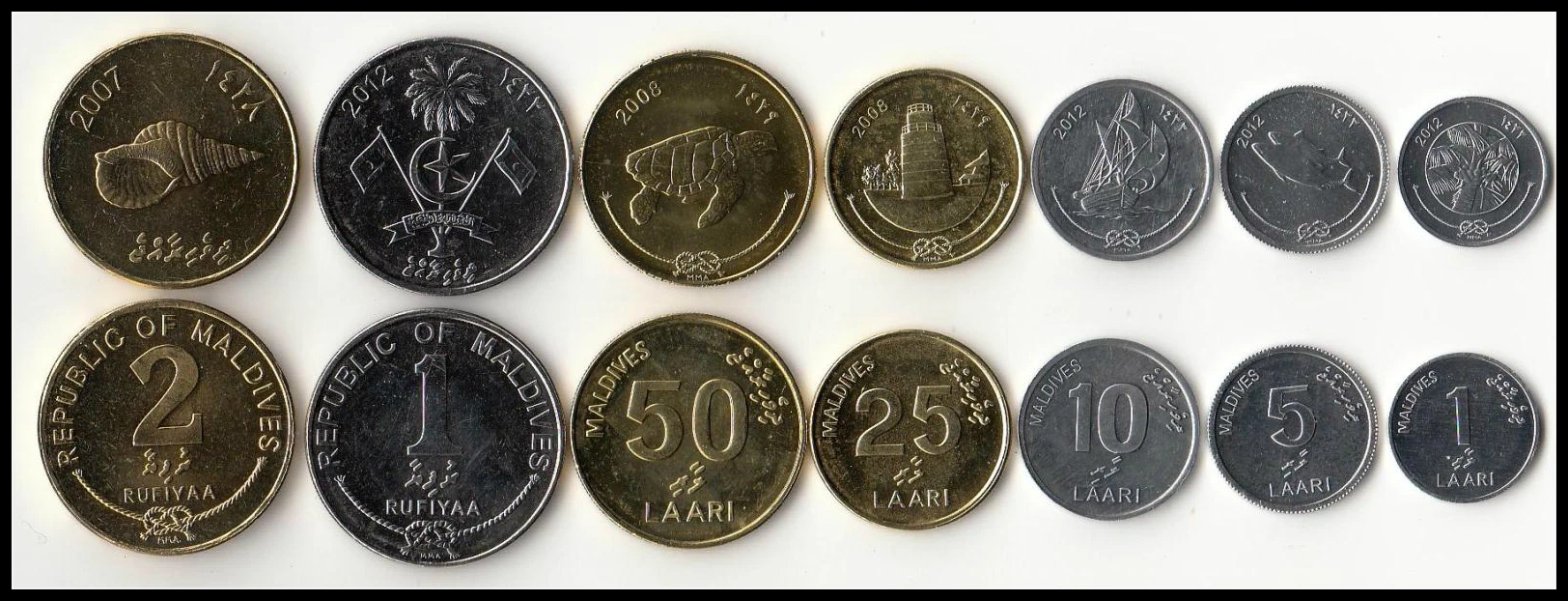 Набор из 7 монет Maldives WORLD coins LOT 1 laari - 2 rufiyaa UNC оригинальная настоящая монета | Дом и