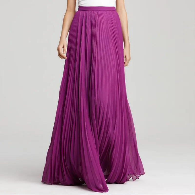 Elegant Long Skirt Pretty Purple Pleated Maxi Skirt Zipper Style Summer ...