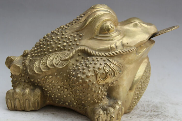 

Fast shipping USPS to USA S2278 20" Chinese Brass Folk Feng Shui Wealth Golden Toad Spittor Statue sculpture