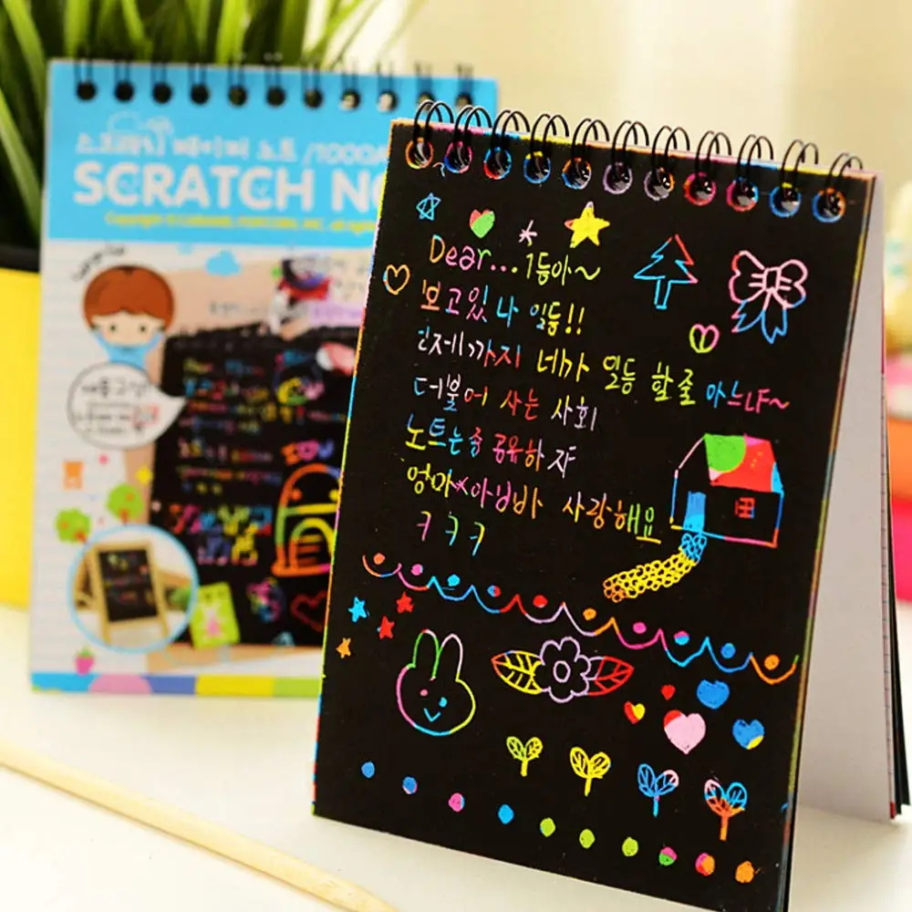 

4PCS Rainbow Scratch Paper Art Notebooks Set -Best Drawing Supplies for Kids with 4 Colorfuls Mini Notebooks Drawing Stencils