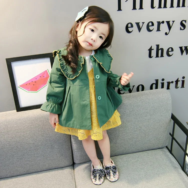 Dollplus/Тренч для маленьких девочек модные куртки с длинными рукавами в Корейском стиле повседневные свободные куртки однотонного цвета детские куртки