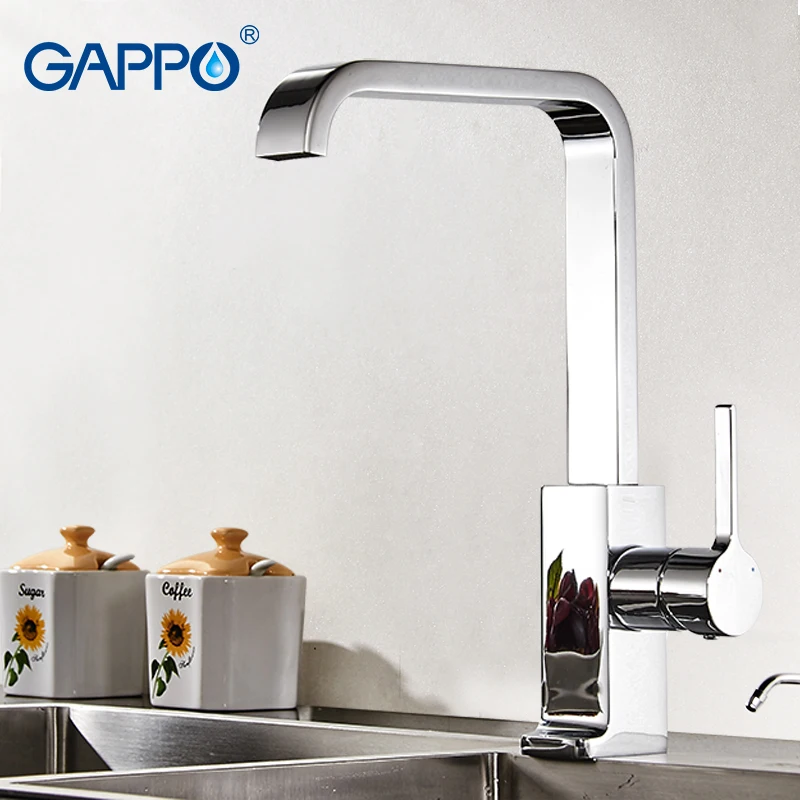 GAPPO Luxury Style Brass Solid Kitchen Faucet Square Design Single Handle Cold and Hot Water Mixer