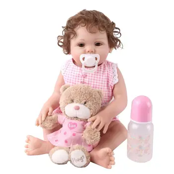 

19in Realistic Reborn Doll Soft Full Silicone Vinyl Newborn Babies Curls Girl Princess Lifelike Handmade Toy Children