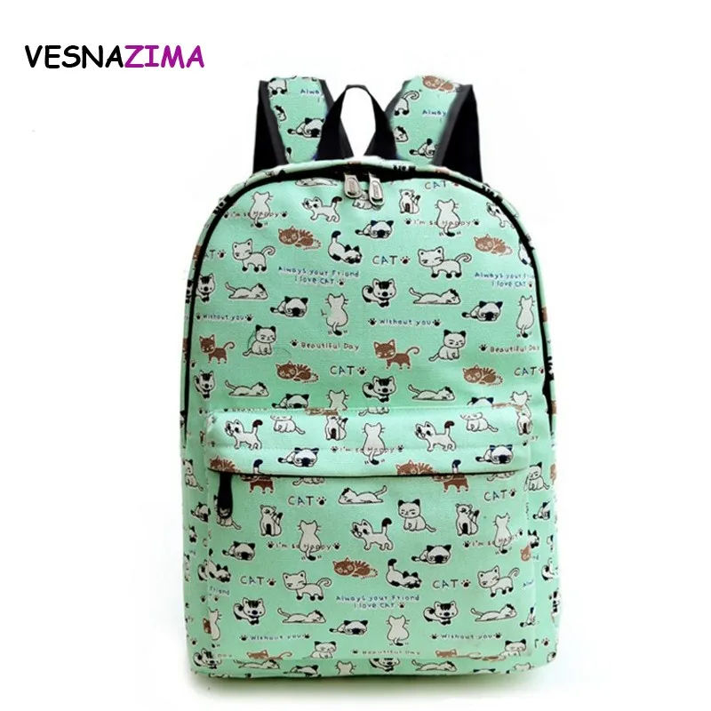 

Vesnazima Canvas Cat Backpack Women Lovely School Bag For Teenage Girls Casual Printing Backpack Rucksack Bookbag mochila WM590Z