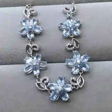 Браслет с натуральным голубым топазом, браслет с натуральным драгоценным камнем из серебра 925 пробы, модные роскошные женские вечерние ювелирные изделия с цветами