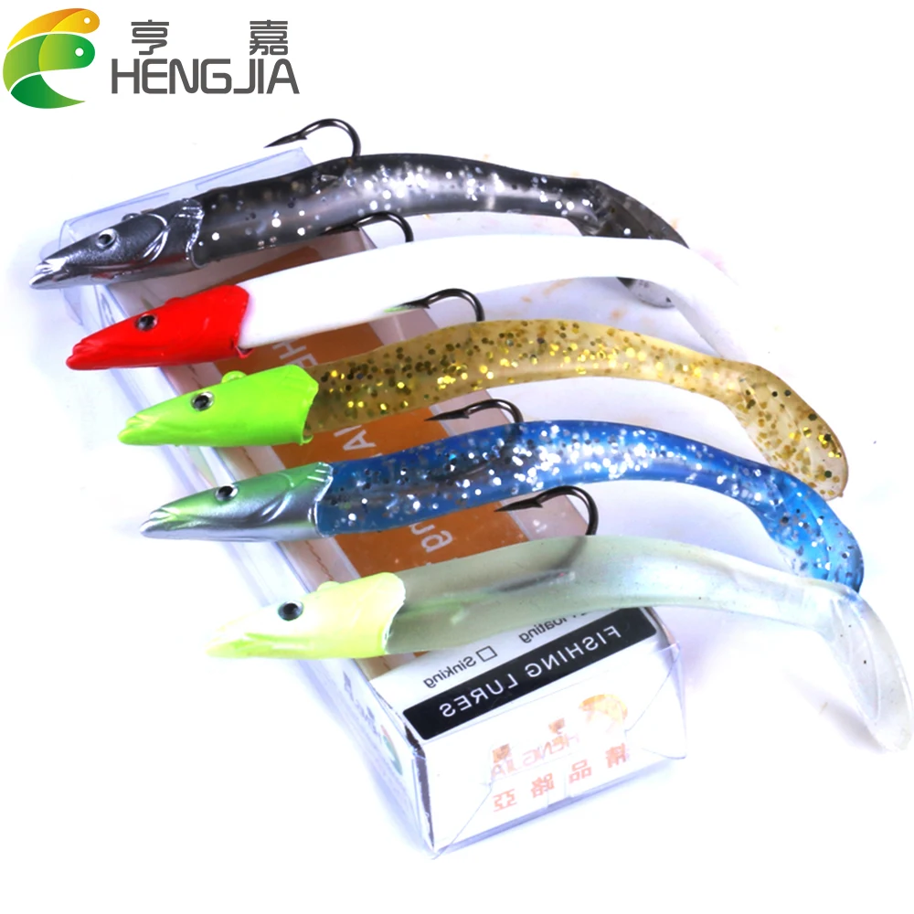 

Hengjia 5pcs/lot Rubber Plastic Soft Fishing Lures Jig Hooks Wobbler Artificial Lead Head Soft Baits Pesca Fishing Tackles