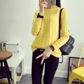 

On sale, o- neck collar yellow women pullovers sweater