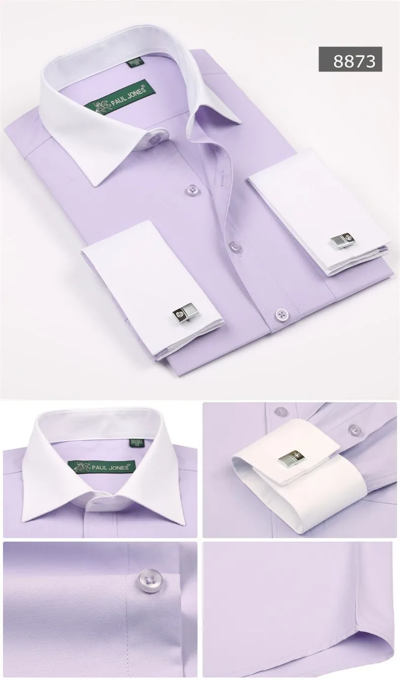 Французская запонка Мужская смокинг рубашки 5XL мягкие удобные мужские рубашки Обычная посадка Твердые деловые мужские рубашки в стиле кэжуал